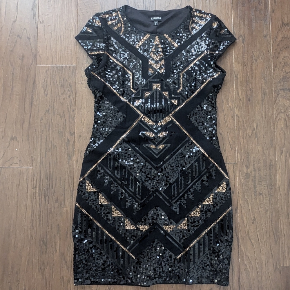 Express Black and Silver Embellished Mini Dress